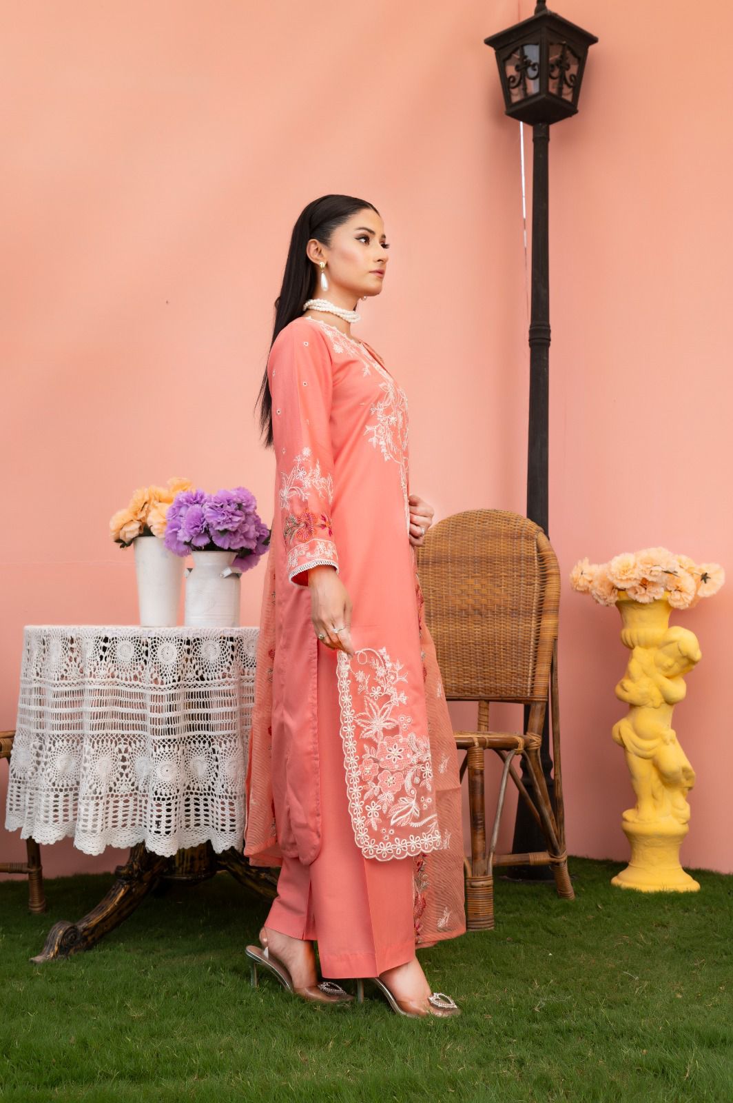 AYLA peach ready to wear embroidered lawn suit for women - HasaanBakhsh