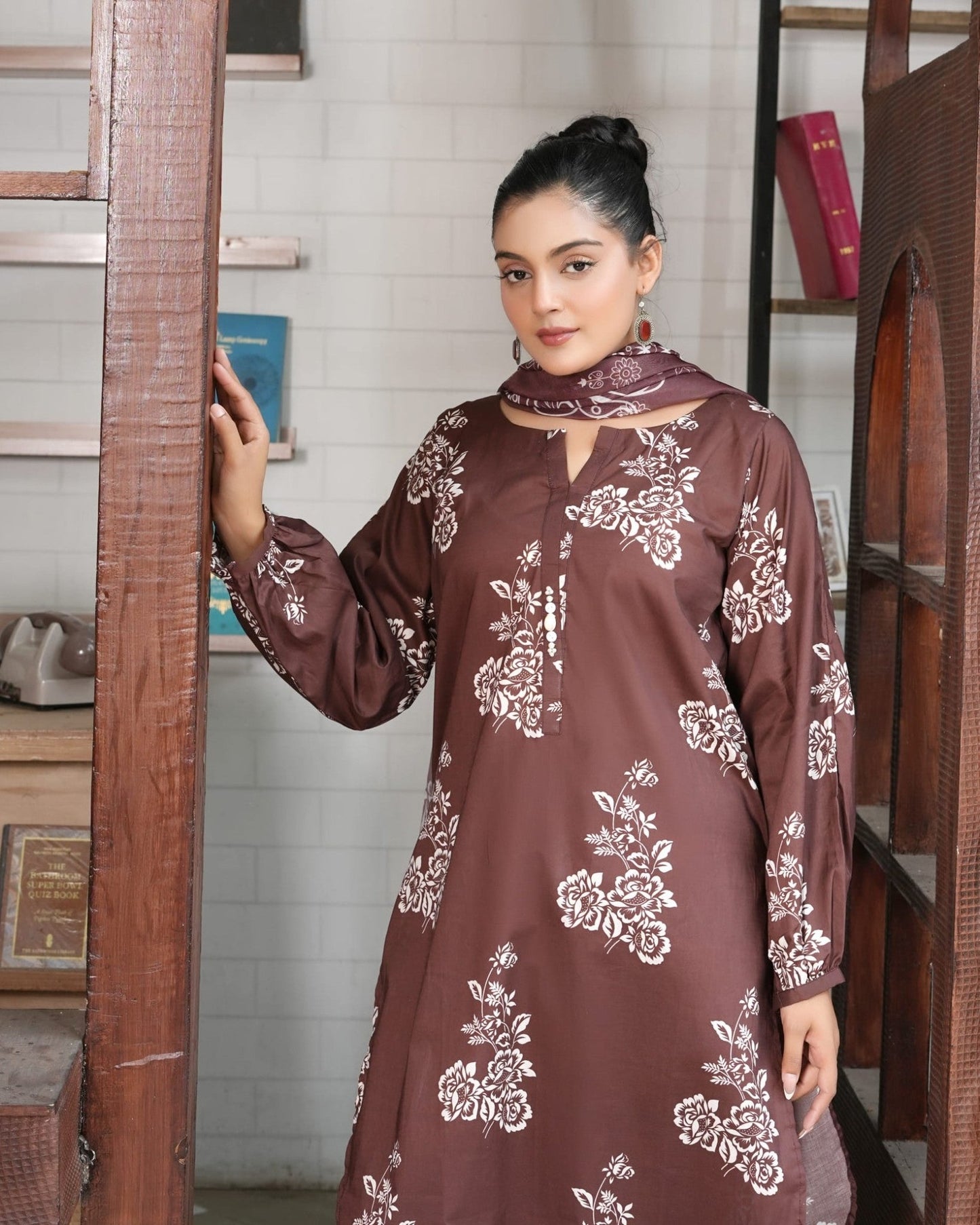 LS - 06 Brown 3PC Lawn Suit - HasaanBakhsh