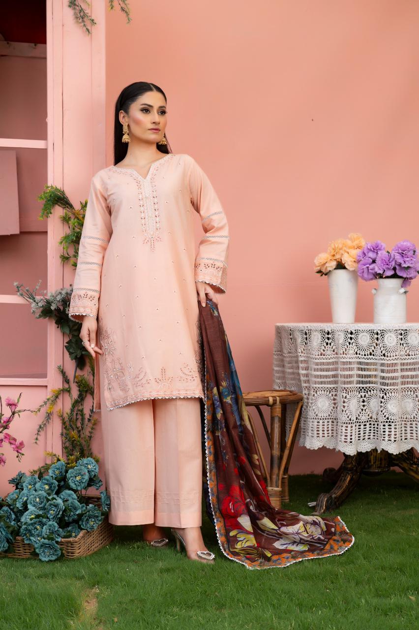 ZAMAIR baby pink ready to wear lawn suit for women - HasaanBakhsh