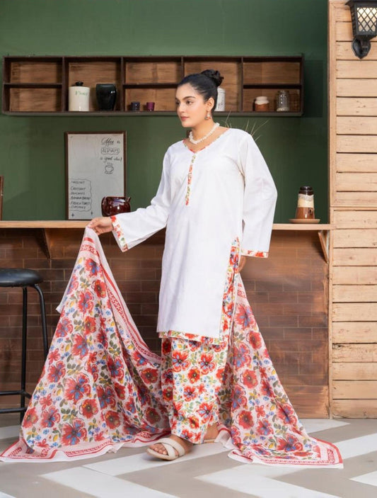LS - 01 White Lawn 3PC - HasaanBakhsh