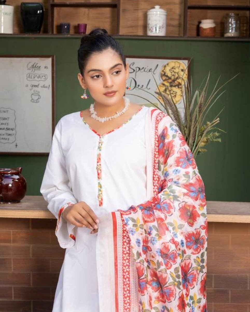 LS - 01 White Lawn 3PC - HasaanBakhsh