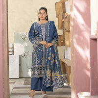 LUX BLOOM 3PC – Blue Embroidered Cotton Suit